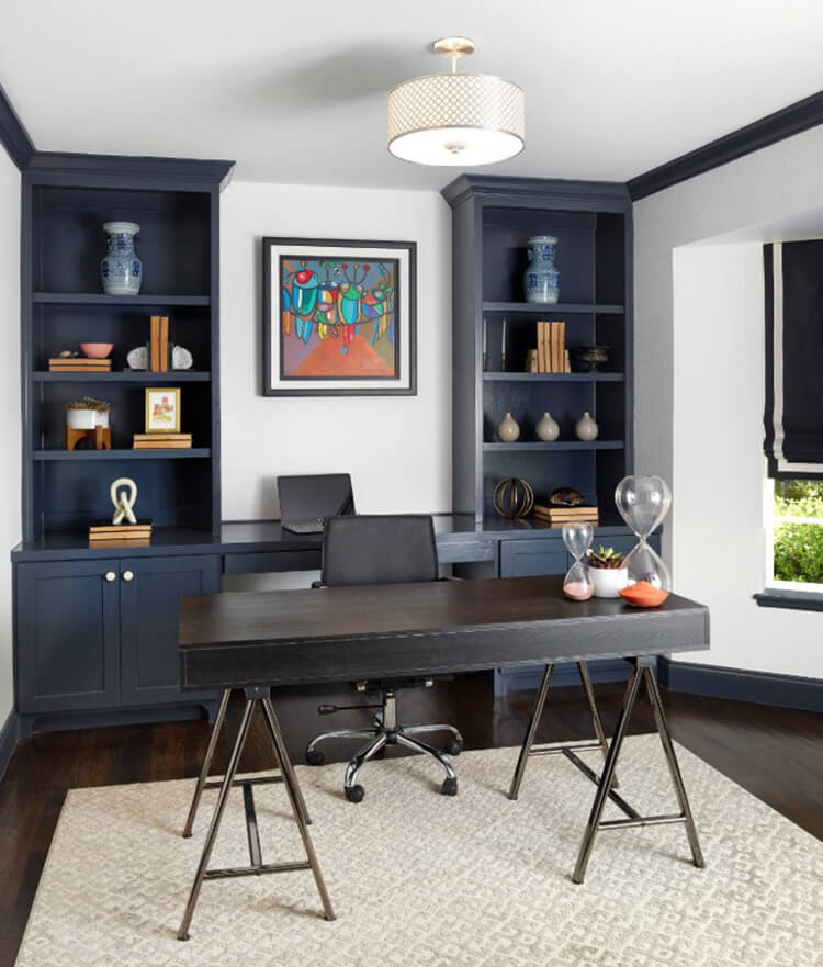 Blue Built-In Bookshelves, By Joseph Aparicio Interiors