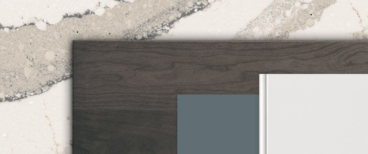 This modern design concept with a cool color palette featured Dura Supreme Cabinetry's Camden door style in a