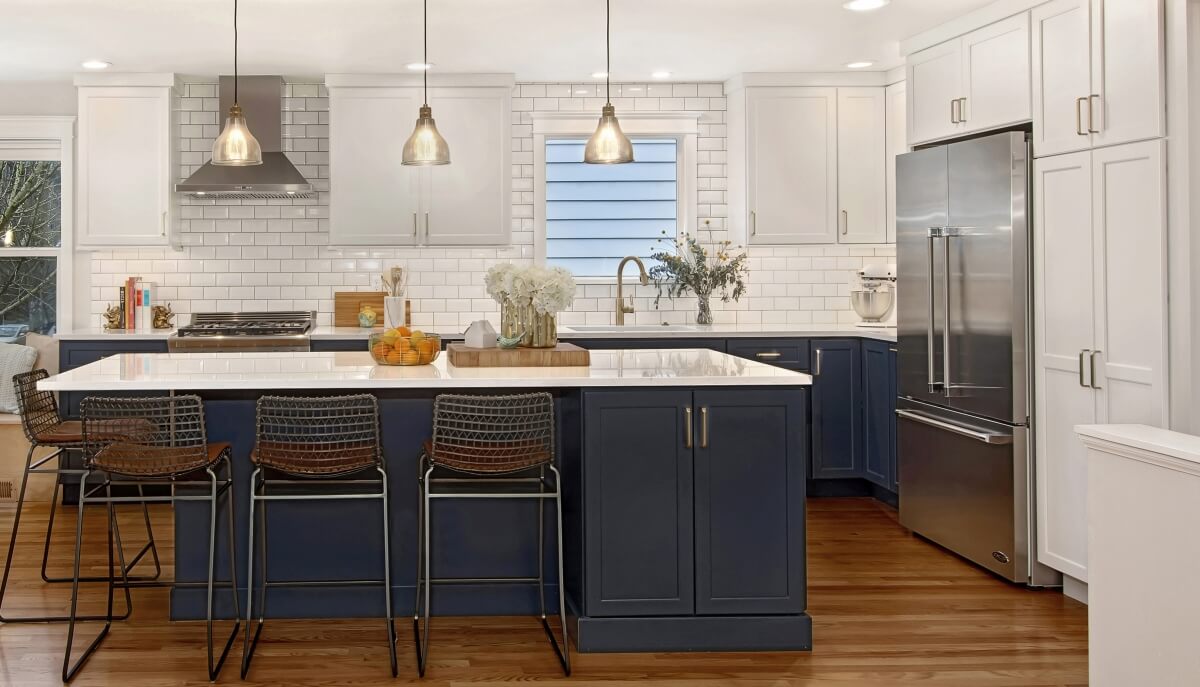 A nautical-inspired kitchen featuring Dura Supreme's 