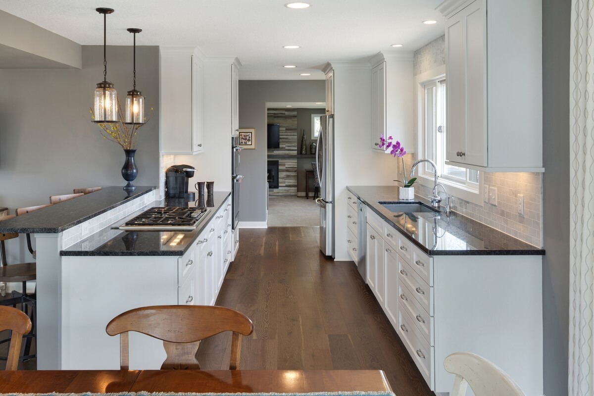 open plan galley kitchen design