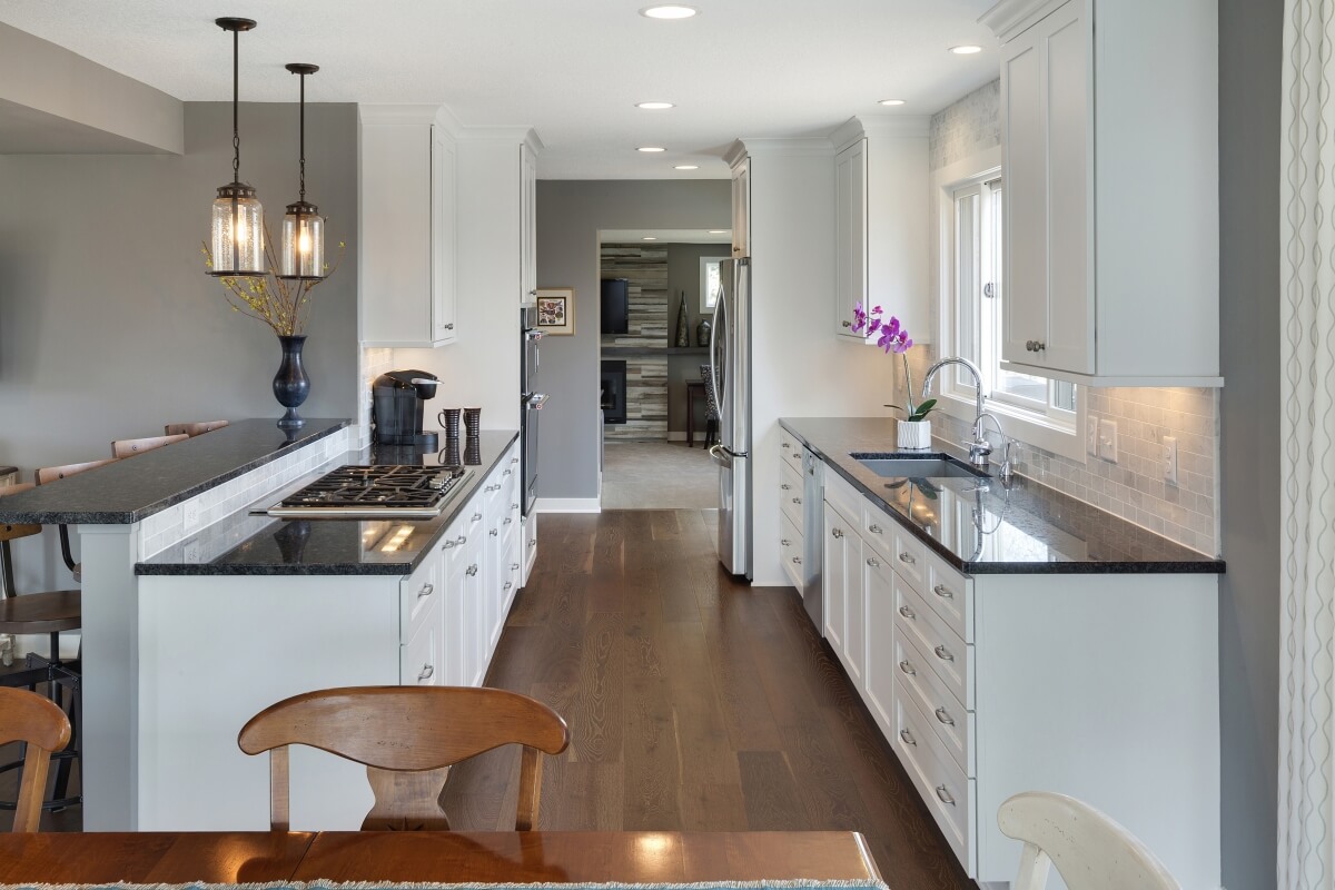 A beautiful, bright and white Galley Kitchen