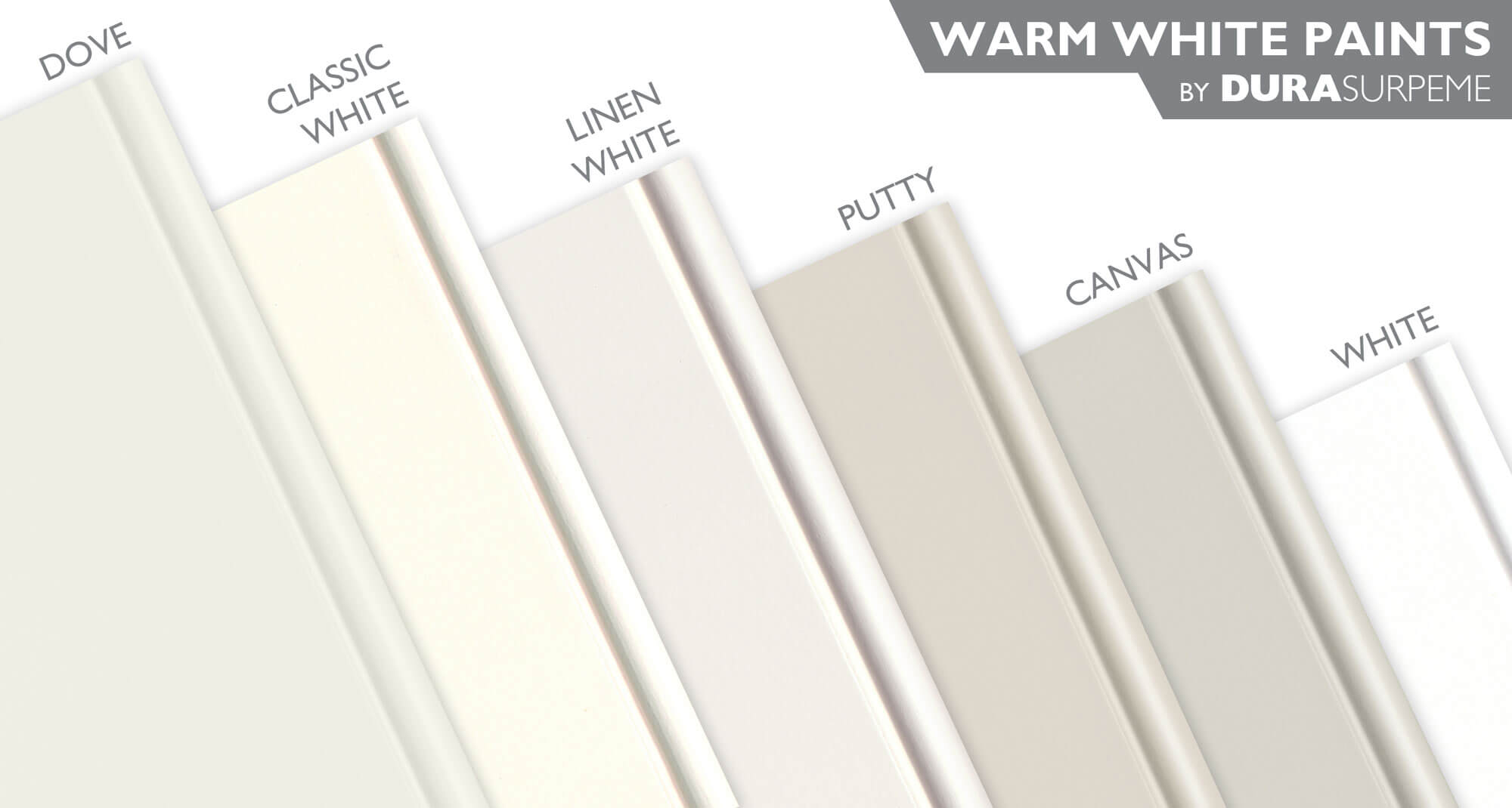 Warm White Paint Colors for kitchen & bath cabinets from Dura Supreme Cabinetry