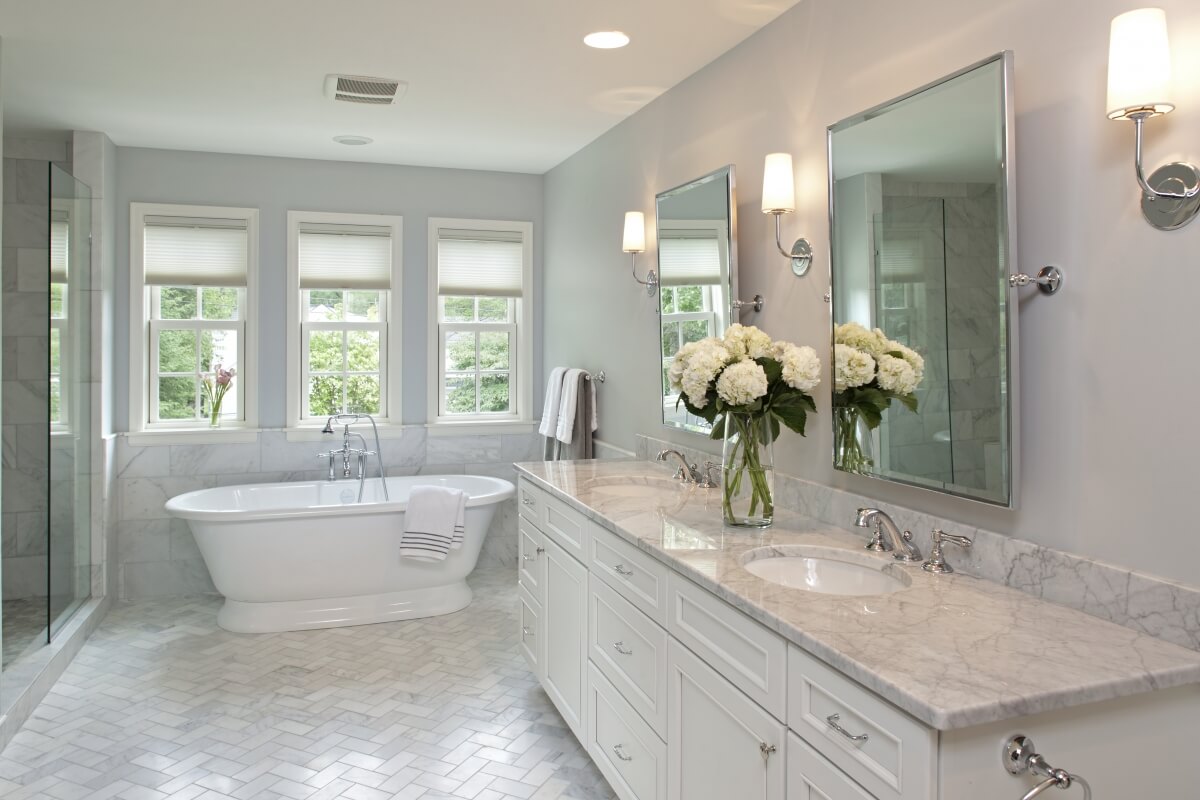 The new master bathroom featuring a bathroom vanity by Dura Supreme Cabinetry.