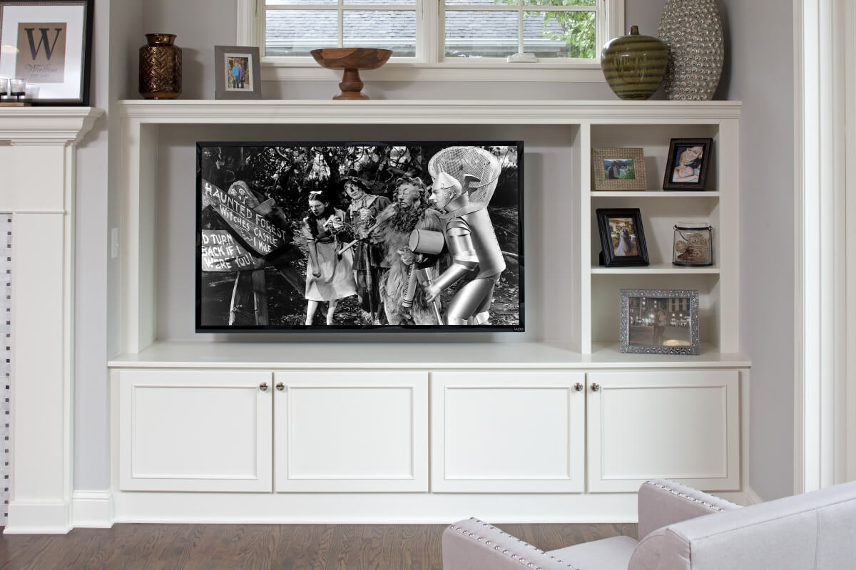 The built-in entertainment center coordinated perfectly with the kitchen cabinetry.