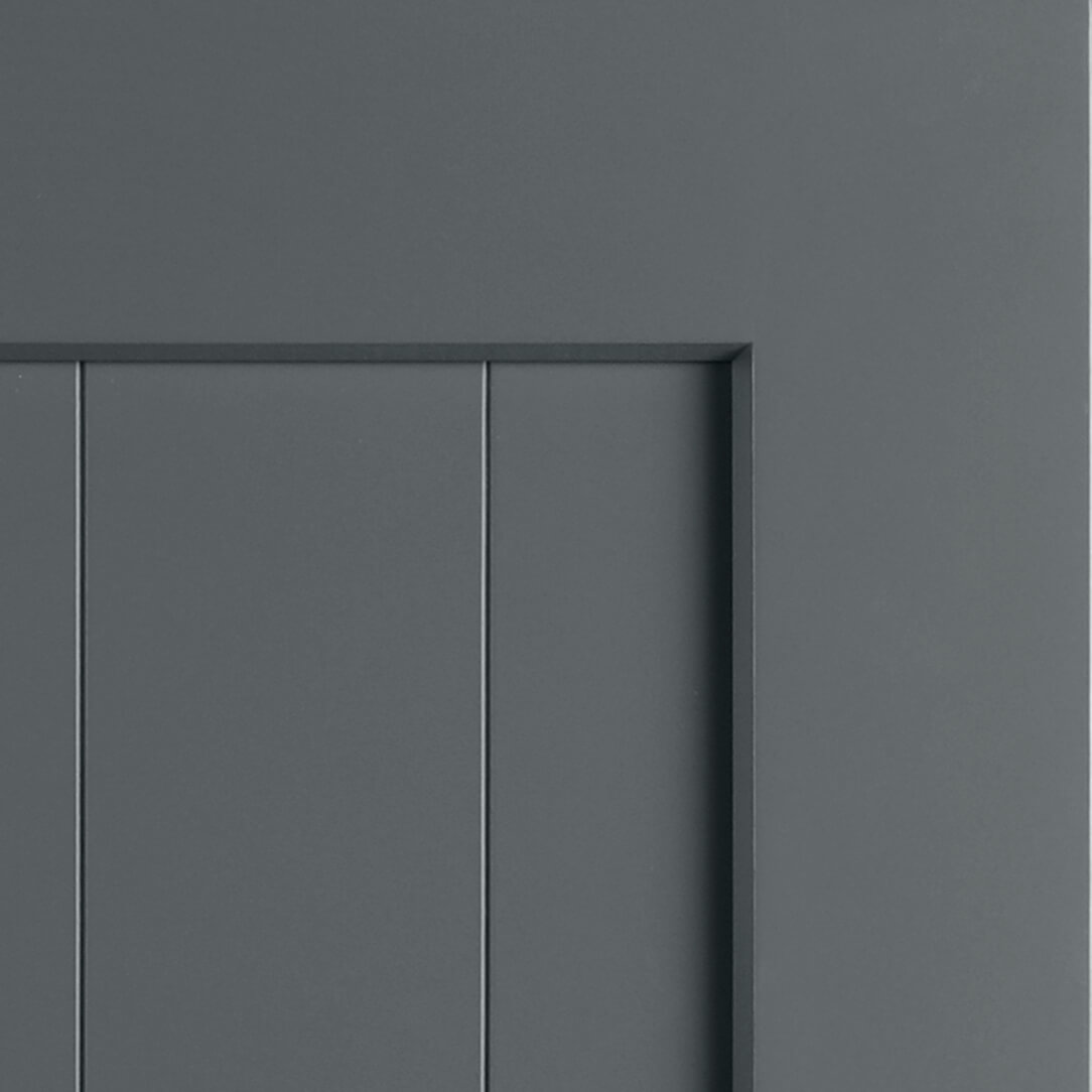 Storm Gray paint by Dura Supreme in the Carson V-Groove Door Style