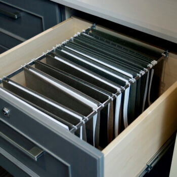 Home Office Cabinetry and Built-in Desk with File cabinet drawer storage. Lateral Standard Drawer by Dura Supreme Cabinetry