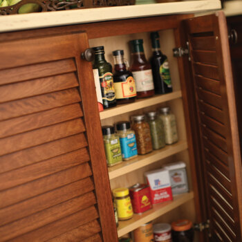 Dura Supreme kitchen island spice rack, open cabinet or with doors.