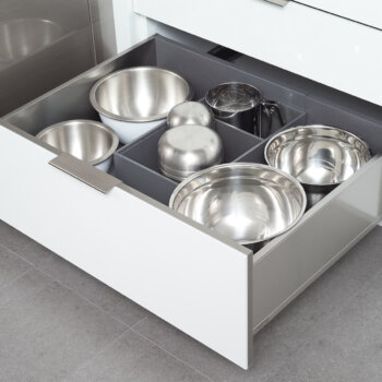 Dura Supreme deep drawer organizer for stainless steel drawers.