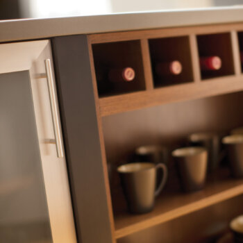 Dura Supreme vertical or horizontal wine rack cabinet shown here horizontally in a kitchen island.