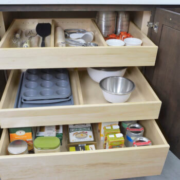 Adjustable Drawer Partitions in Roll-Out Shelf from Dura Supreme Cabinetry