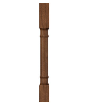 An elegant turned post with simple carved beaded details with a squared base and top.