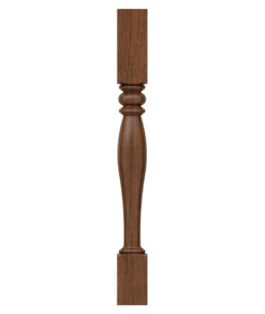 An ornate turned post with a classic furniture style and dramatic curved details. This leg is perfect for traditional, cottage, transitional, and English styled kitchen and bathroom designs.