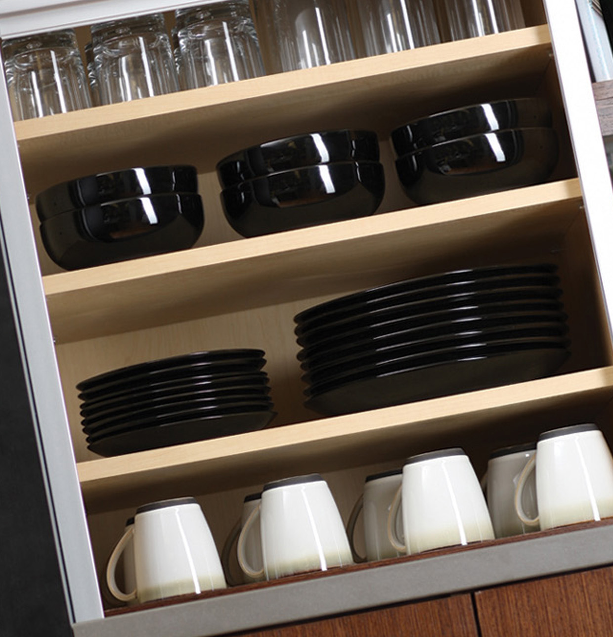 Wall Appliance Cabinet Organized for Dishware