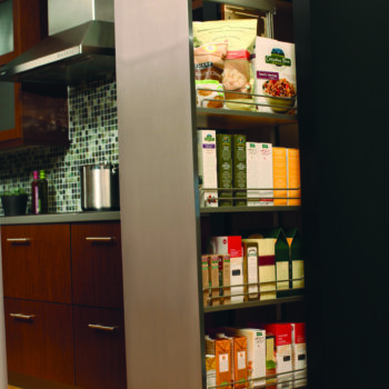 Dura Supreme's Tall Pull-Out Pantry shown with wire shelves.
