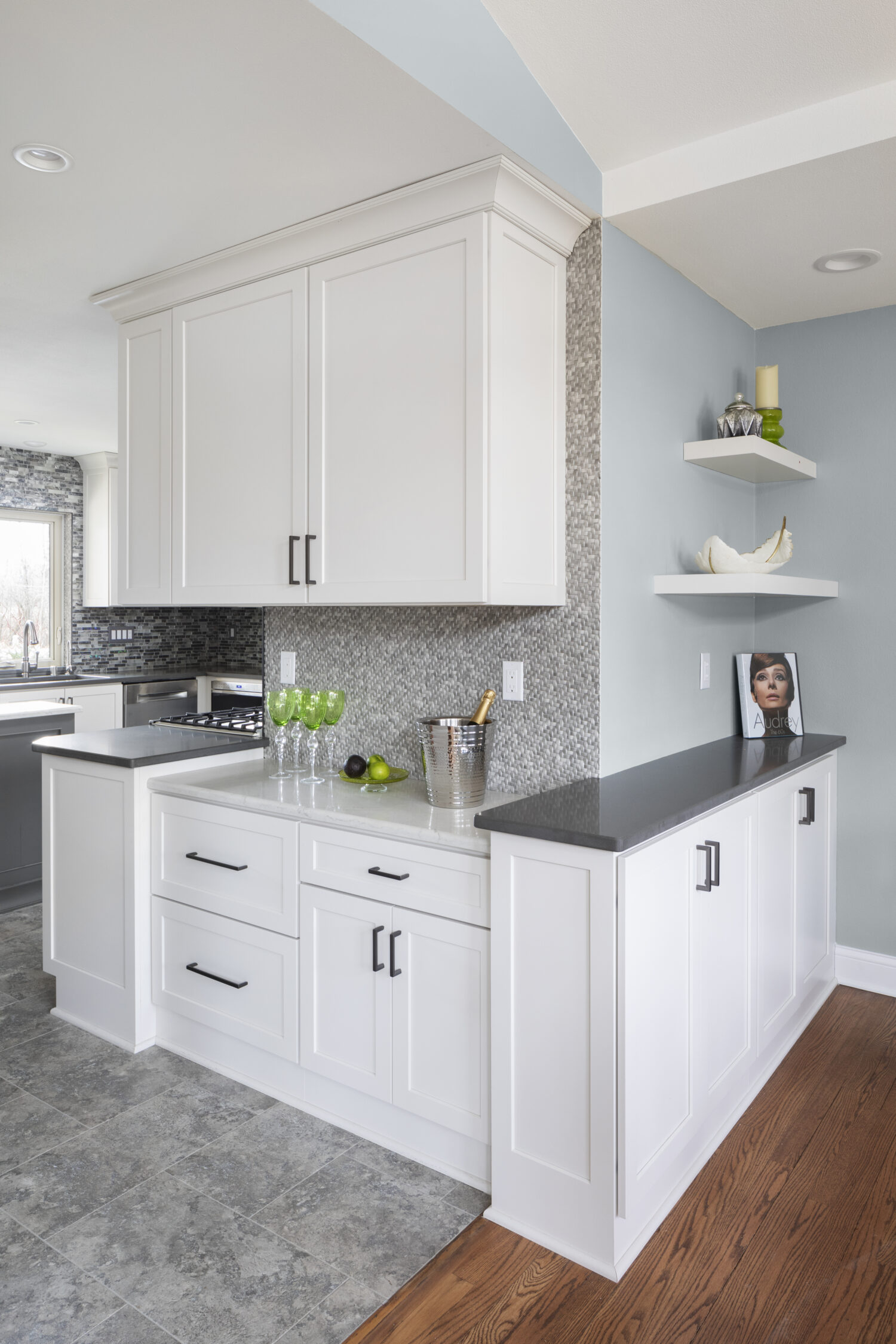 Grayscale Kitchen With Surprising Twists and Turns - Dura Supreme Cabinetry
