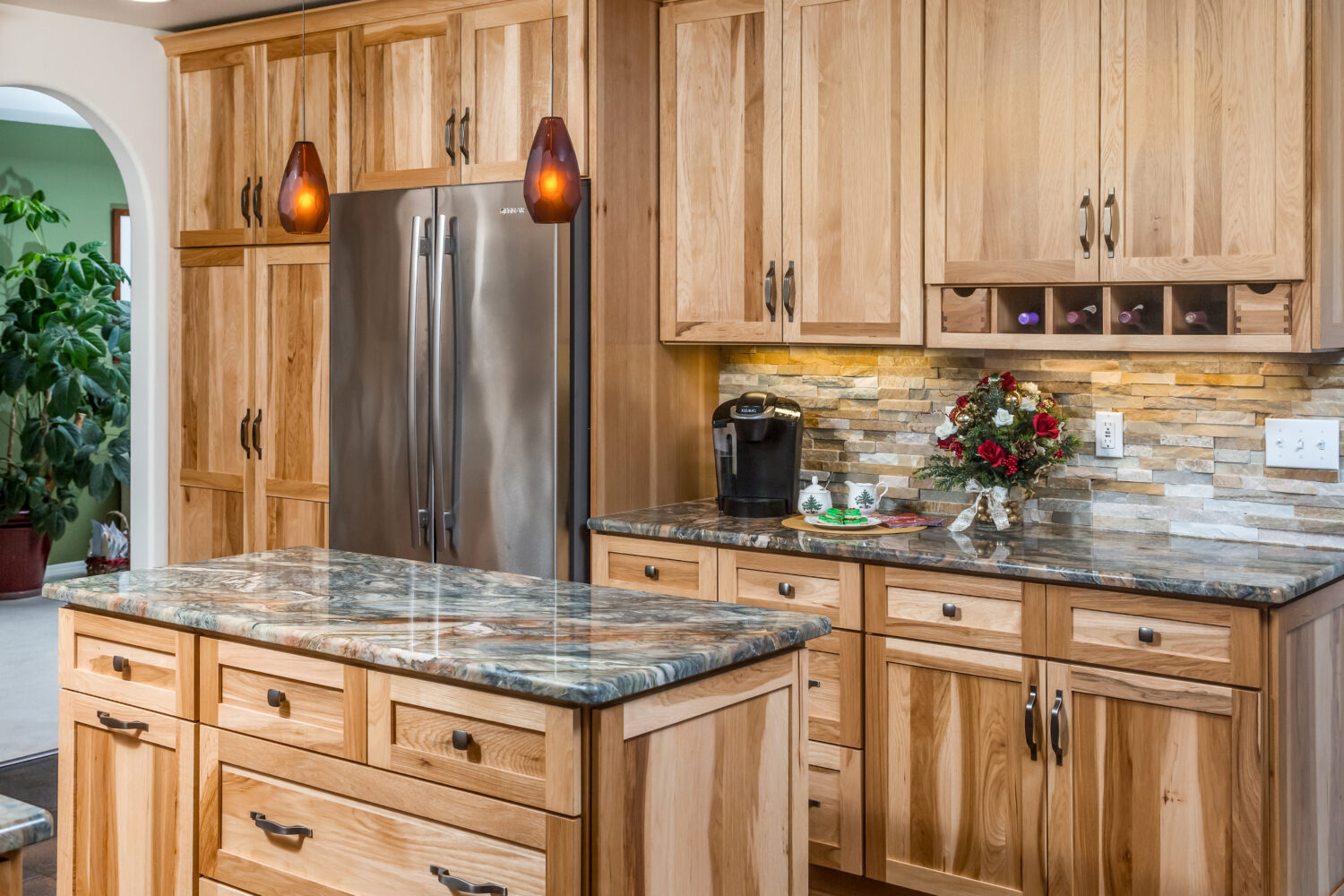 Cabin Inspired Natural Hickory Kitchen, Hickory Cabinets Kitchen Design