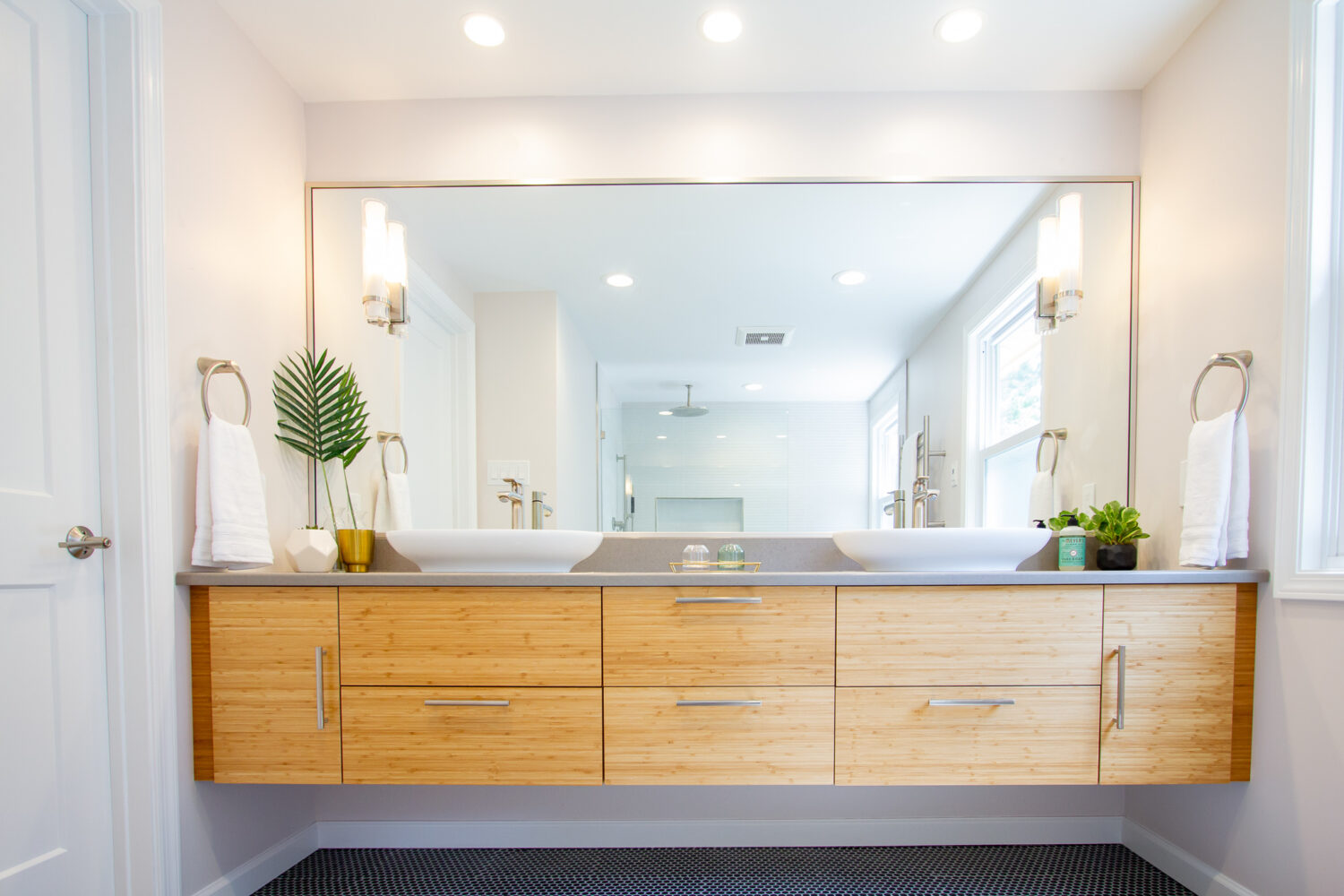 Zen Inspired Bathroom With A Beautiful Bamboo Floating Vanity Dura Supreme Cabinetry