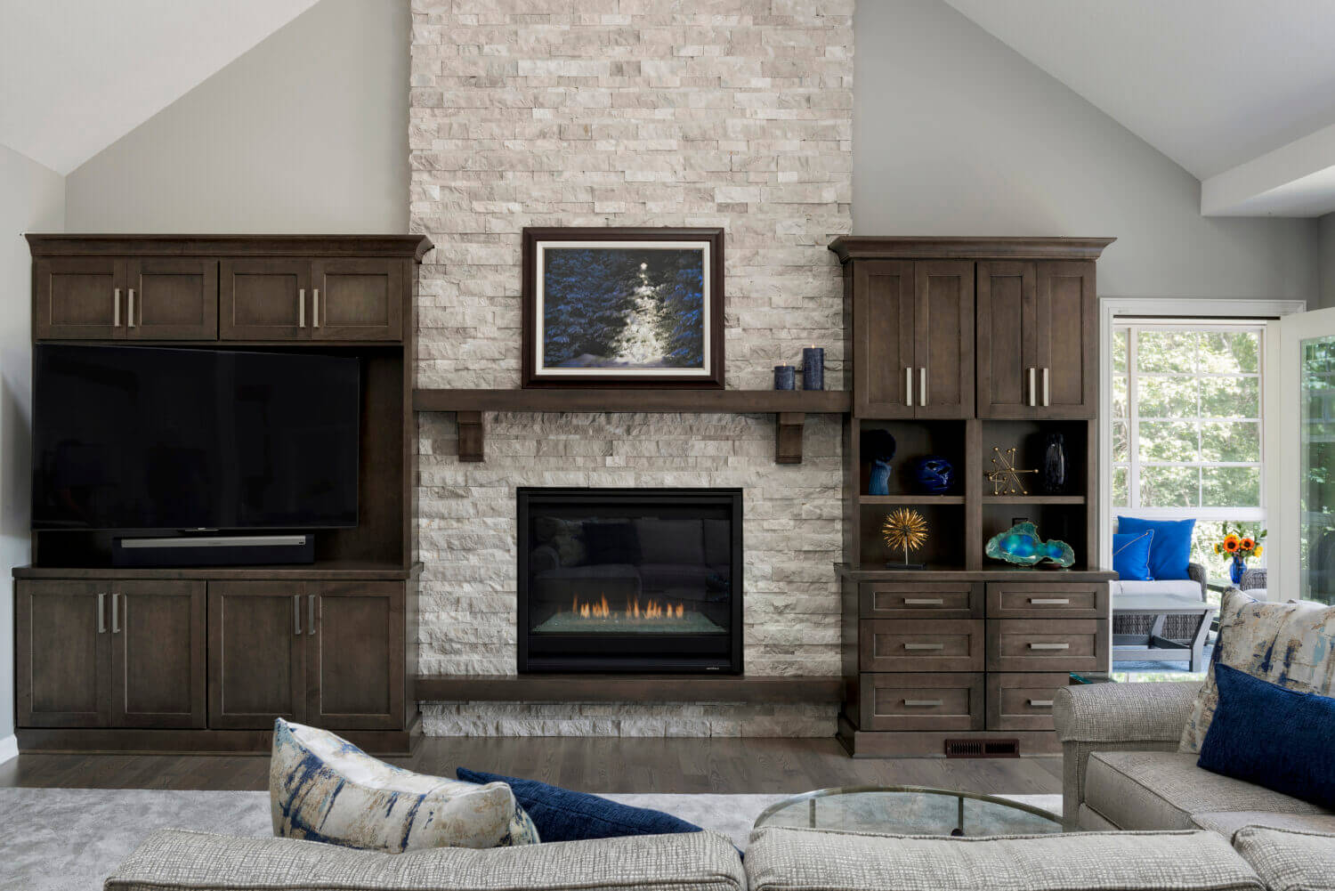 Extraordinary True Brown Entertainment Center and Fireplace Mantel