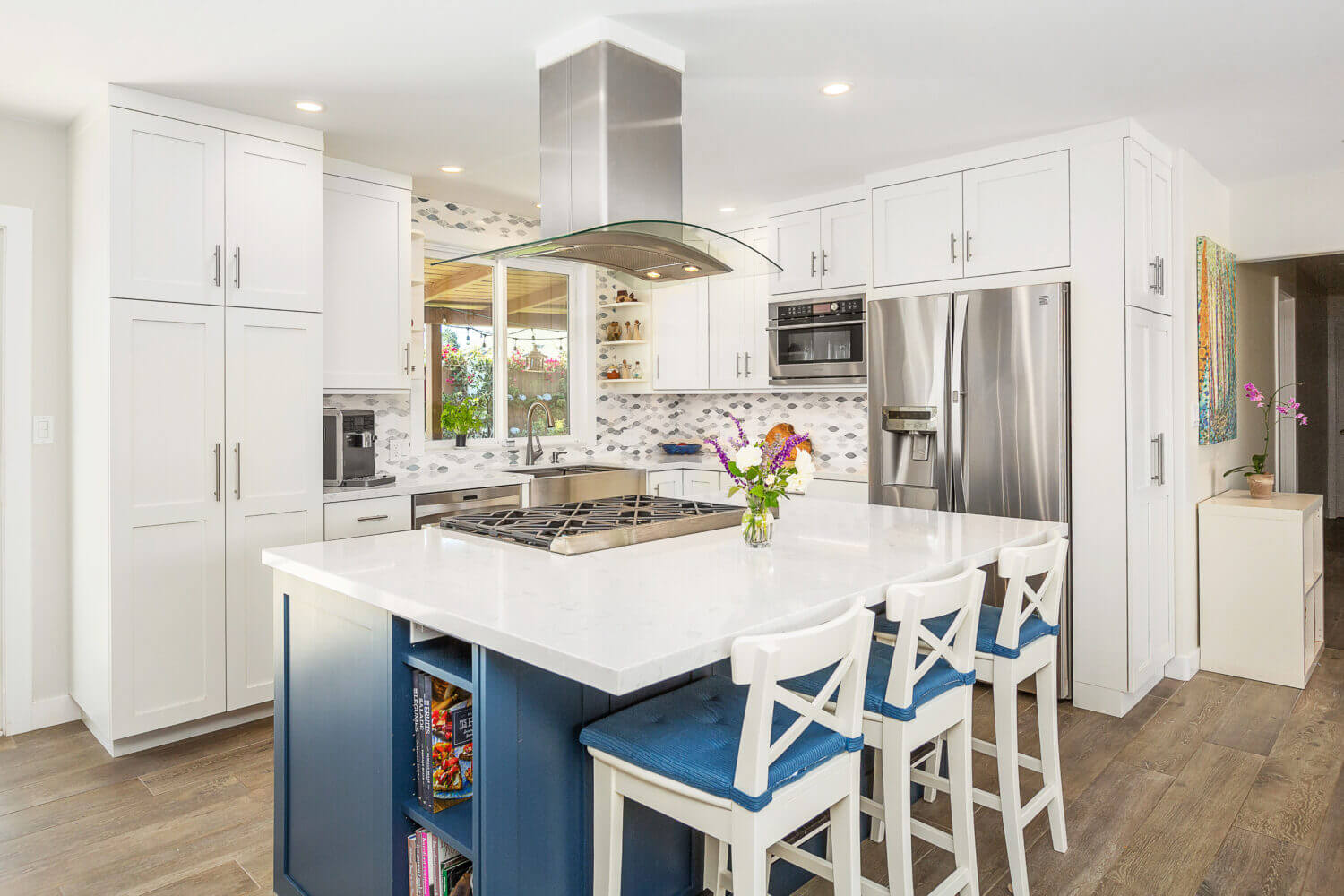 White and Blue Kitchen With a Splash of Modern - Dura Supreme Cabinetry