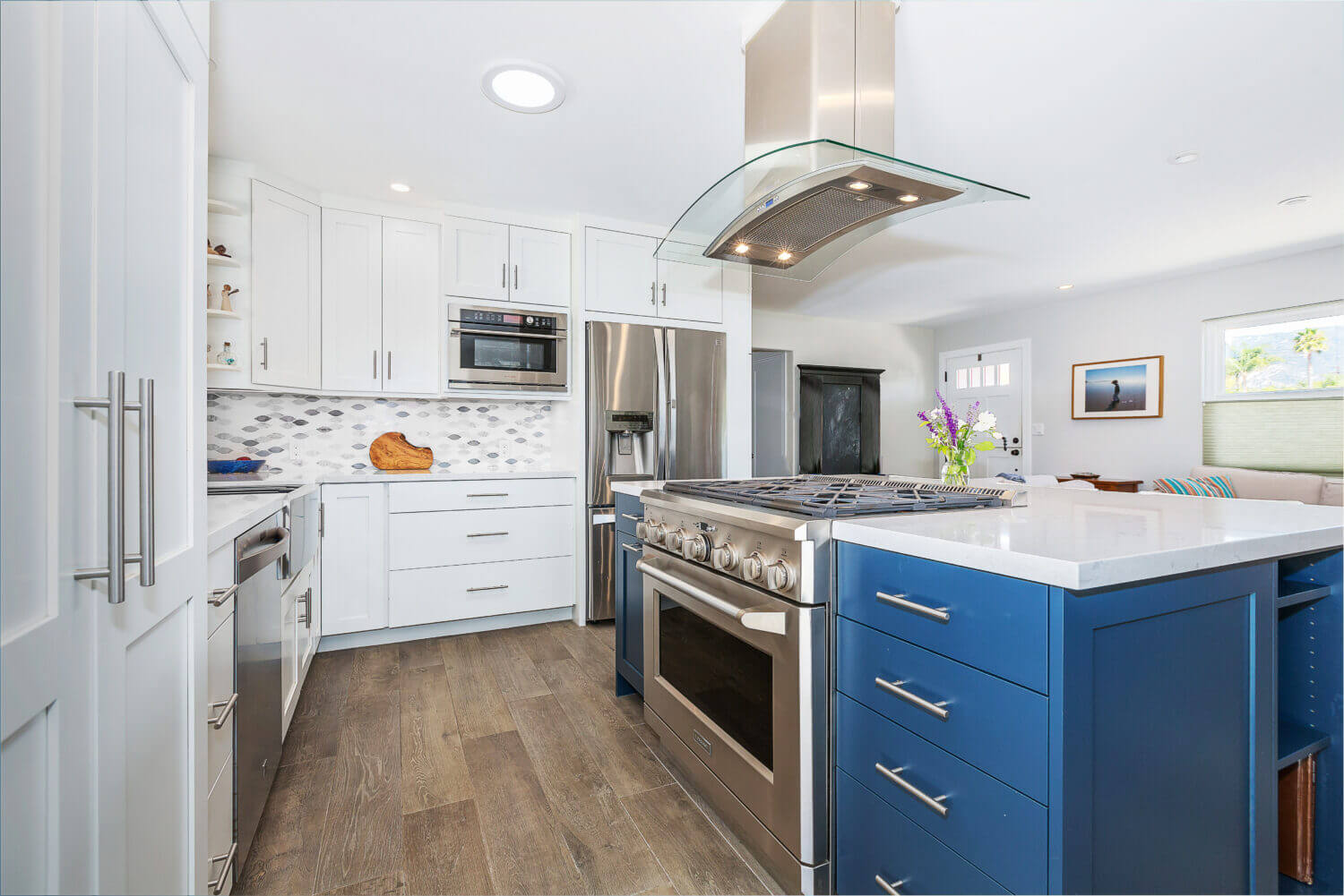 White and Blue Kitchen With a Splash of Modern - Dura Supreme Cabinetry