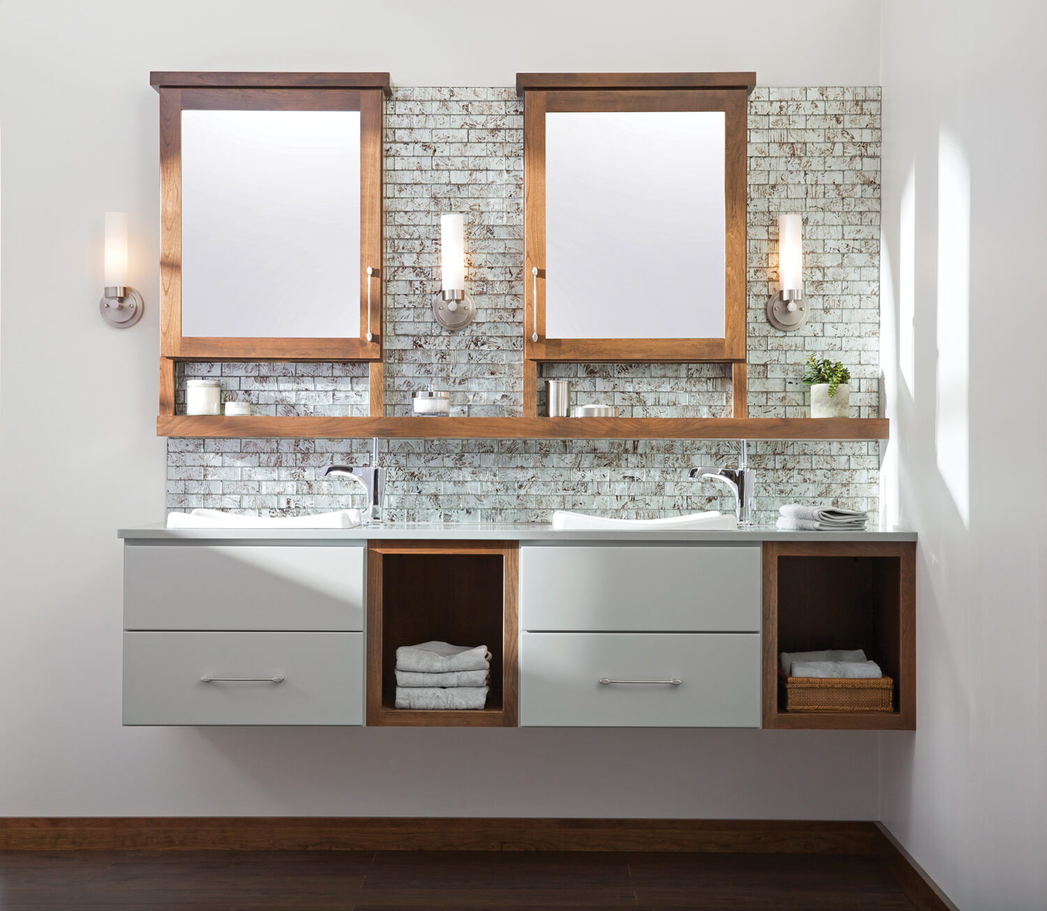 Wall Mounted Bathroom Cabinets Modern Style with Open Shelves