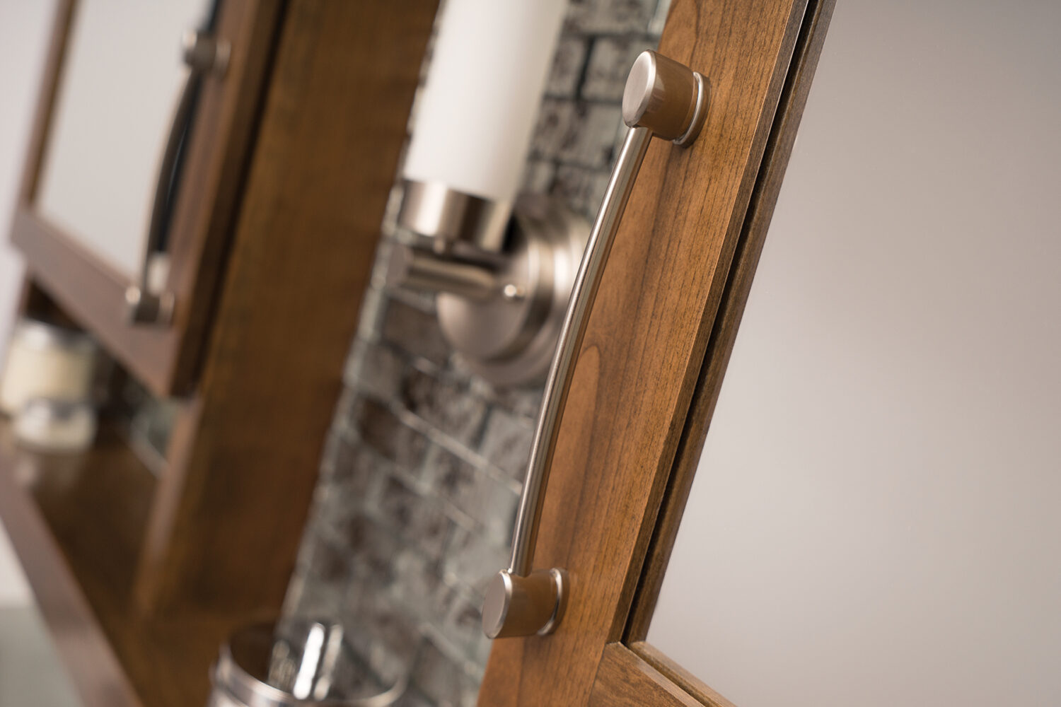 Medicine cabinet mirrors for a modern style bathroom furniture collection.