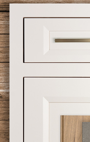 A beautiful flat panel cabinet door style in an off-white painted finish with beveled details on the inside profile. What's Your Interior Design Style?