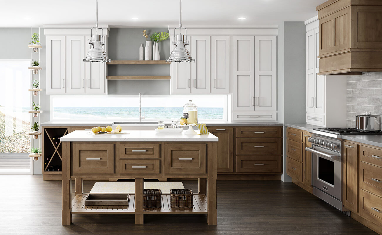 A delightful standard overlay kitchen design with traditional framed cabinetry construction using Dura Supreme's Crestwood Cabintery product line. Dura Supreme is a semi-custom and custom premium cabinet brand sold nationwide.