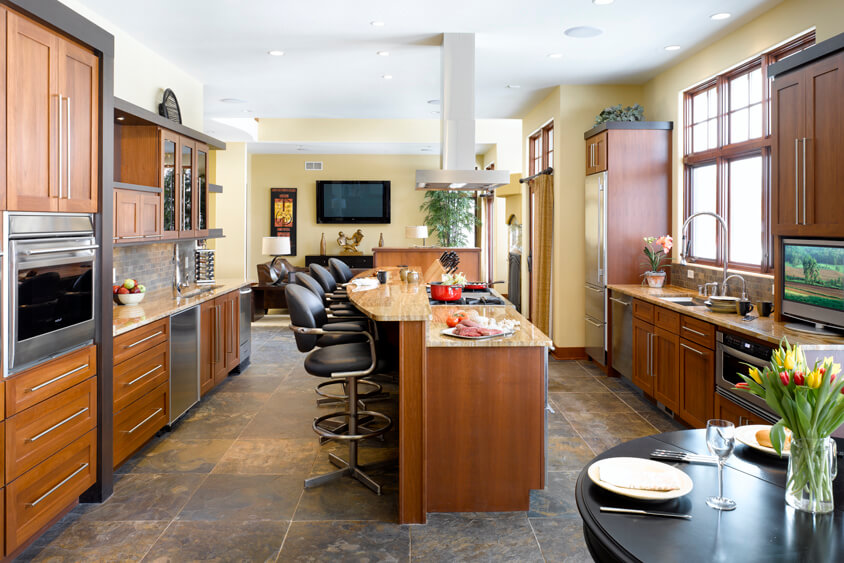 kitchen island with bar height counter