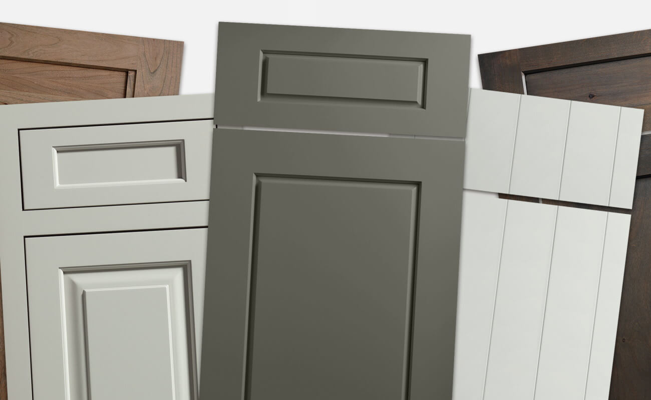 On Trend kitchen cabinet door styles shown in a variety of looks including full-overlay, inset, slab, raised panel, flat panel, and standard overlay cabinet door styles.