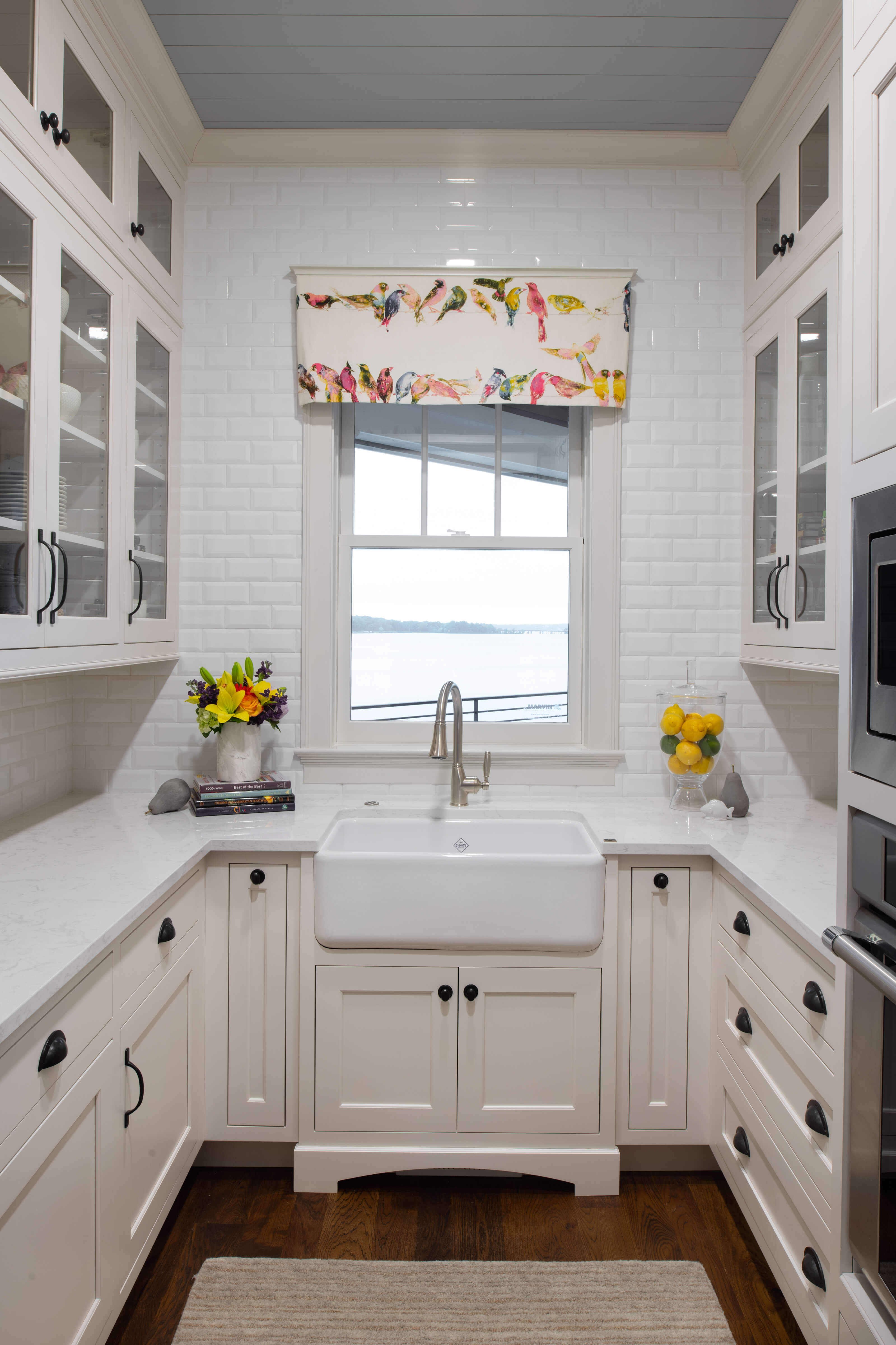 Ship Lap ceiling painted pale blue-gray, Dura Supreme Cabinetry, Design by Studio M Kitchen & Bath, MN