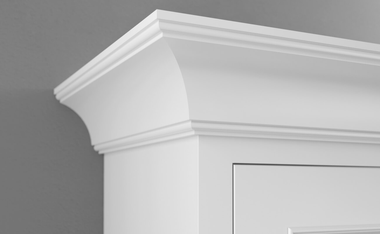 Beaded Cove Cown molding for the top of kitchen cabinets shown in a white paint finish. Learn about the spectrum of interior design styles and find the right kitchen design style for your home.