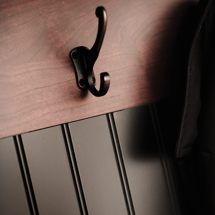 Mudroom Locker Close Up on a Coat Hook in an Entryway Cabinet