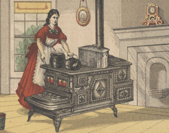 Kitchen design history review. Before the invention of gas and electric cooking, cast iron ranges were common. They overtook a lot of space and they were not the safest to have groups of people gather around.