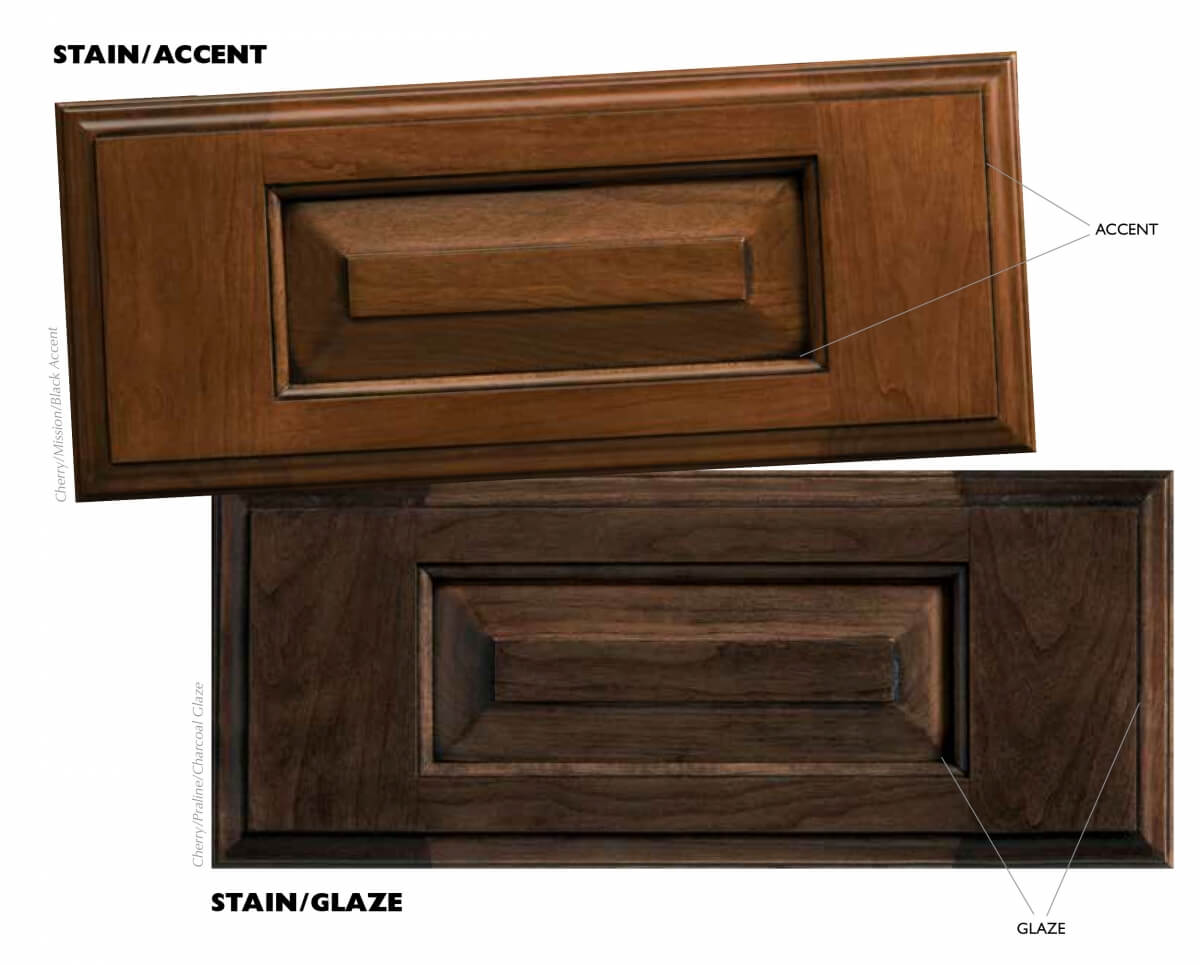 Stain/Glaze VS. Stain/Accent finishes from Dura Supreme Cabinetry. Hand Made and Crafted in the USA.