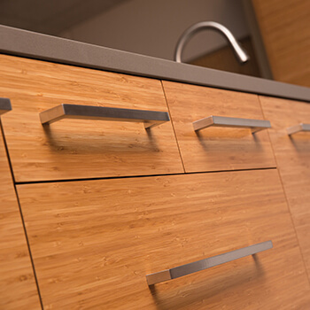 Use of reconstituted wood veneer as an environmentally friendly alternative using wood from natural, renewable resources. Protecting our natural resources for future generations is part of our daily routine.