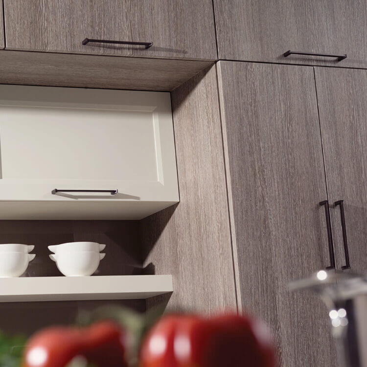 An angled shot of a contemporary styled kitchen.