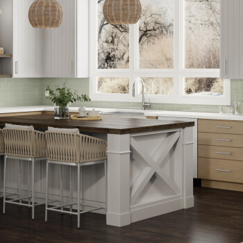 A Scandinavian style kitchen design with American-made cabinets from Dura Supreme.