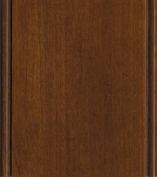 This finish color for Cherry kitchen & bath cabinets is shown in the Allspice stained factory finish by Dura Supreme Cabinetry. A dark cabinet color with an orange/red undertone.