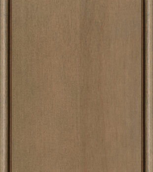 This finish color for Maple kitchen & bath cabinets is shown in the Cashew stain with a Coffee glazed finish by Dura Supreme Cabinetry. A light glazed cabinet stain color with a brown-gray undertone.