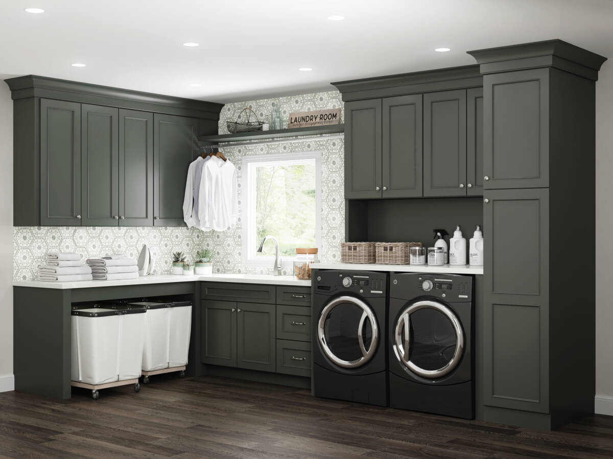 Dura Supreme cabinetry with Rock Bottom finish in a laundry room