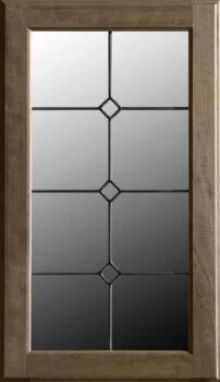 This leaded glass option LG-40, for cabinet door inserts features a 8 window pane pattern with diamond shaped panes at the center intersections.
