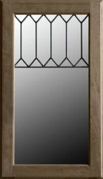 Dura Supreme's LG-52 leaded glass cabinet insert features an stunning tall pane with a pattern of tall hexagons at the top of the design.