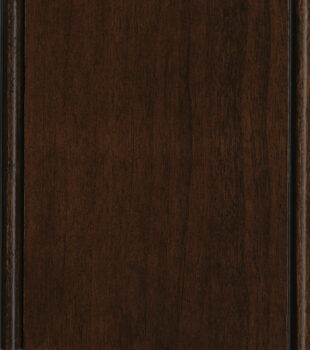 This finish color for Cherry kitchen & bath cabinets is shown in the rich Mocha stain by Dura Supreme Cabinetry. Inspired by dark chocolate, this deep, dark, brown stain has an undertone that’s brown with a touch of gray.