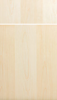 The Moda-Vertical door style from Dura Supreme Cabinetry is a slab door with a vertical (up and down) wood grain veneer.