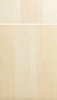 The Moda-Vertical door style from Dura Supreme Cabinetry is a slab door with a vertical (up and down) wood grain veneer.