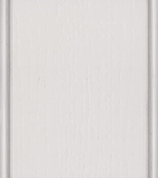Dura Supreme Cabinetry’s Pearl painted oak is a gray-white, sort of a chameleon color. On its own looks like a cool white, paired with a darker gray it appears as a light gray. The wood grain texture of the oak creates a beautiful look to the painted cabinets.