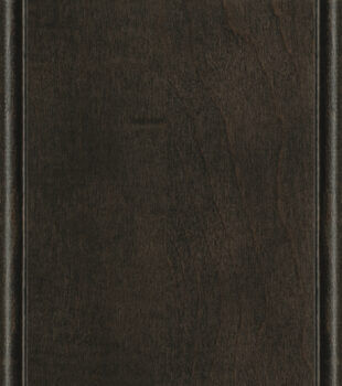 This finish color for Maple kitchen & bath cabinets is shown in the dark Poppy Seed stain by Dura Supreme Cabinetry. This dark Maple cabinet stain color has an attractive true-brown hue with a brown-gray undertone.