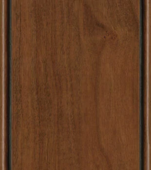 This finish color for Cherry kitchen & bath cabinets is shown in the warm Toast stain with a soft Coffee glazed finish by Dura Supreme Cabinetry. A medium cabinet color with a natural, true-brown undertone.