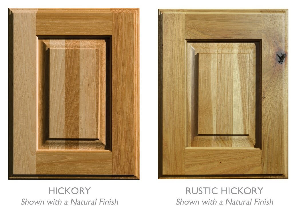 Standard Hickory wood cabinets verses Rustic Hickory wood Cabinets from Dura Supreme